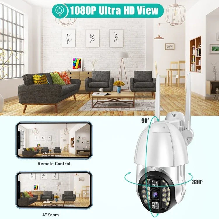 QX33 1080P Panoramic PTZ 360 Degree Rotating WIFI Camera, Support Day and Night Full Color & Two - way Voice Intercom & Motion Detection Alarm & Video Playback & 64GB TF Card, AU Plug - Trustpick