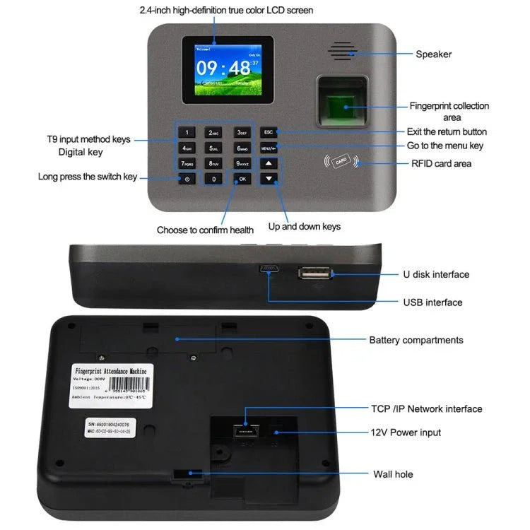 Realand AL325 Fingerprint Time Attendance with 2.4 inch Color Screen & ID Card Function & WiFi - Trustpick